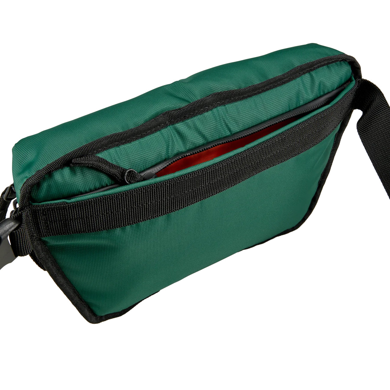 Nixon Daytrippin' Sling Green. Foto da parte de trás com bolsa parcialmente aberta.