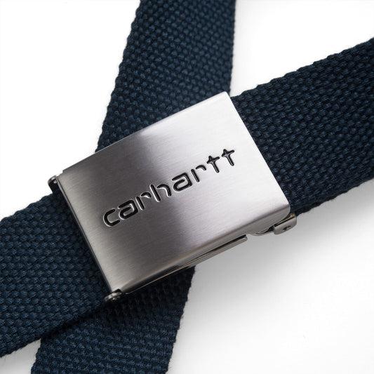 Cinto Carhartt WIP Chrome Clip Azul Marinho Detalhe