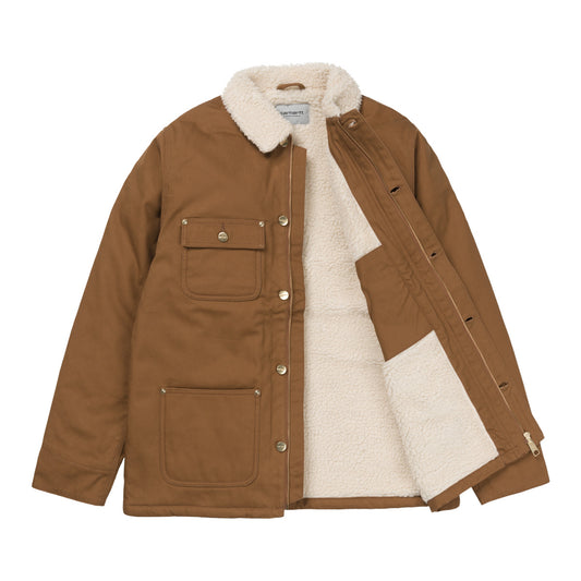 Carhartt WIP Fairmount Coat Hamilton Brown Rigid. Foto de frente aberto.