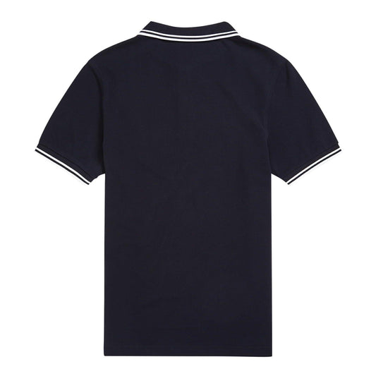 Fred Perry Slim Fit Twin Tipped Polo Navy/White. Foto da parte de trás.