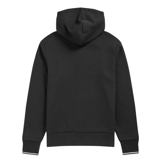 Fred Perry Hooded Zip Through Sweatshirt em preto. Foto de costas.