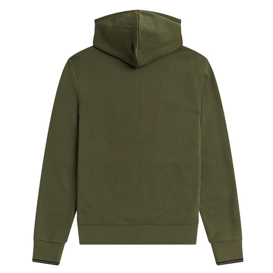 Fred Perry Hooded Zip Through Sweatshirt Military Green. Foto de trás.