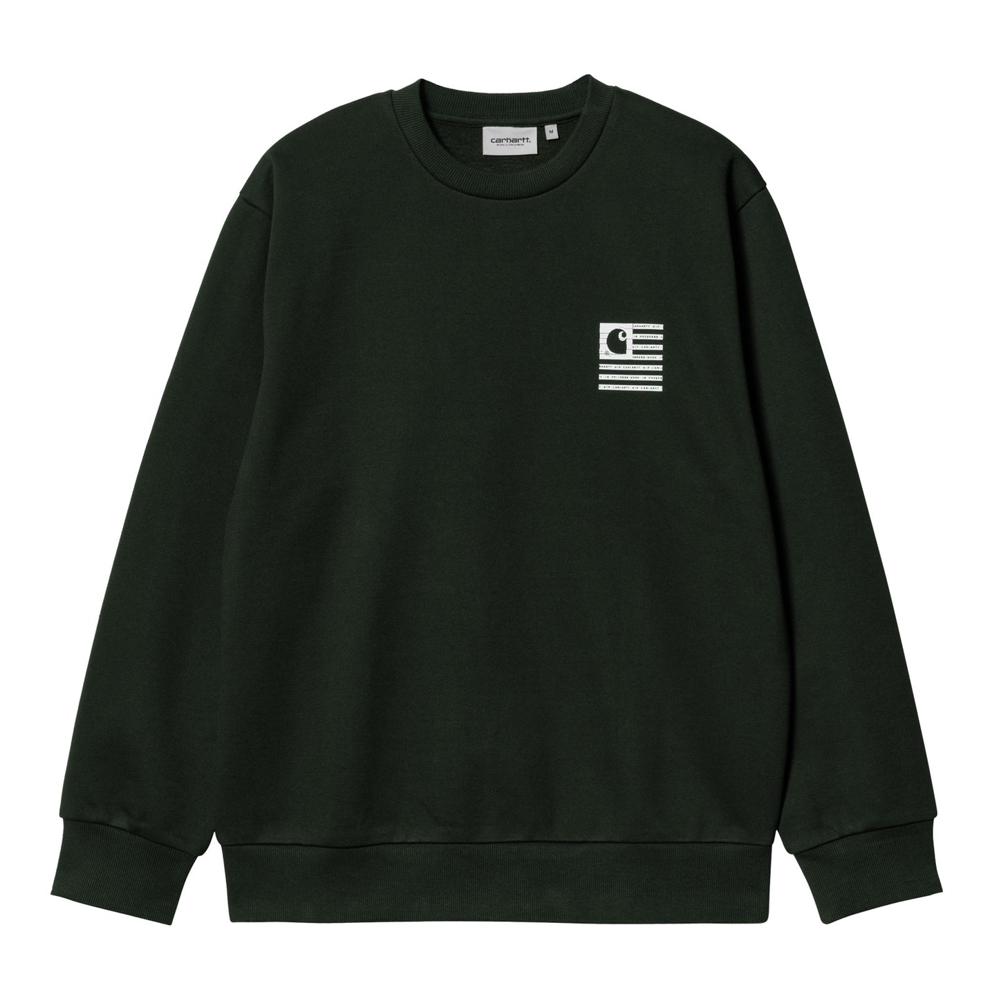 Carhartt WIP Label State Flag Sweat Dark Cedar/White. Foto da parte da frente.