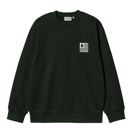 Carhartt WIP Label State Flag Sweat Dark Cedar/White. Foto da parte da frente.