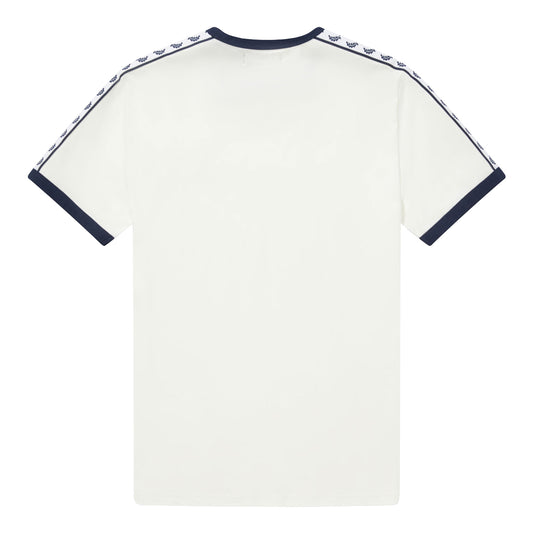 Fred Perry Taped Ringer T-Shirt Snow White/Carbon Blue. Foto de costas.