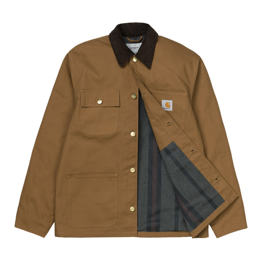 Carhartt WIP Michigan Coat Hamilton Brown/Tobacco Rigid. Foto de frente aberto.