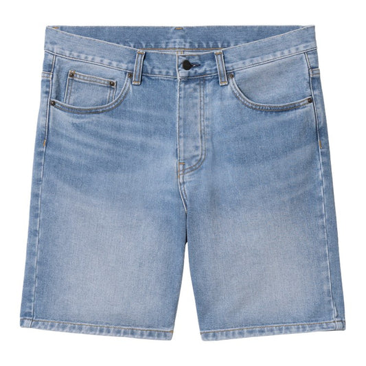 Carhartt WIP Newel Short Blue Light Used Wash. Foto de frente.~