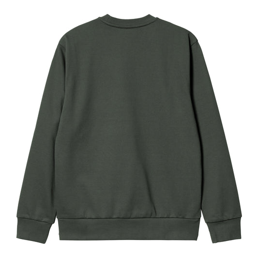 Carhartt WIP Script Embroidery Sweat Hemlock Green/White. Foto de trás.