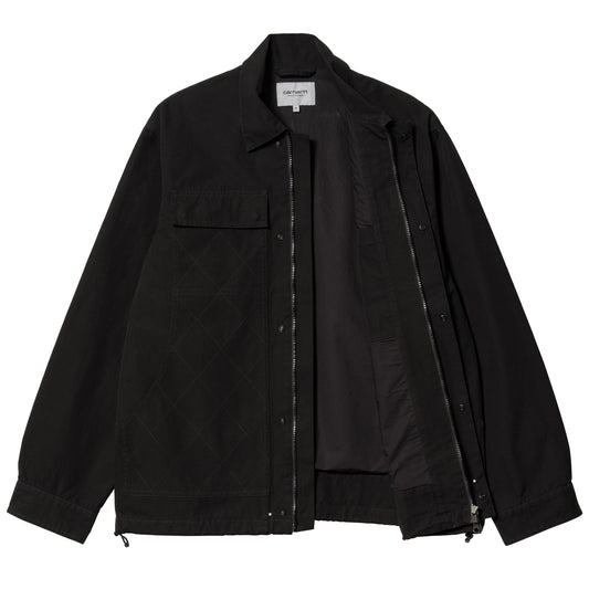 Carhartt WIP Tyler Jacket Black. Foto da parte da frente parcialmente aberto.