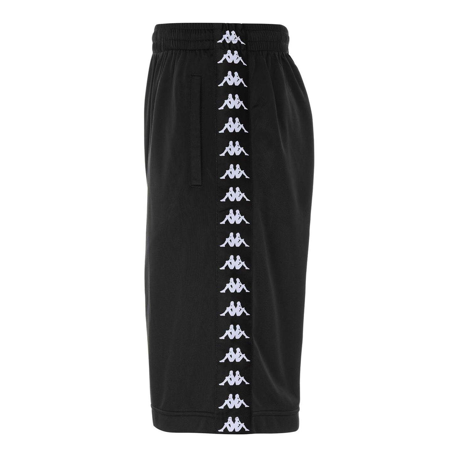 Kappa 222 Banda Folk Graphik Shorts Black/White Graphik. Foto do lado esquerdo.