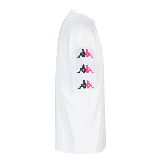 Kappa 222 Banda Lilla T-Shirt White/Black/Raspberry. Foto da lateral.