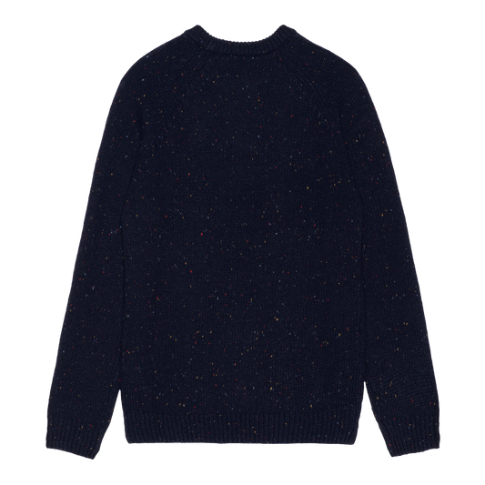 Carhartt WIP Anglistic Sweater Speckled Dark Navy Heather. Foto da parte de trás.