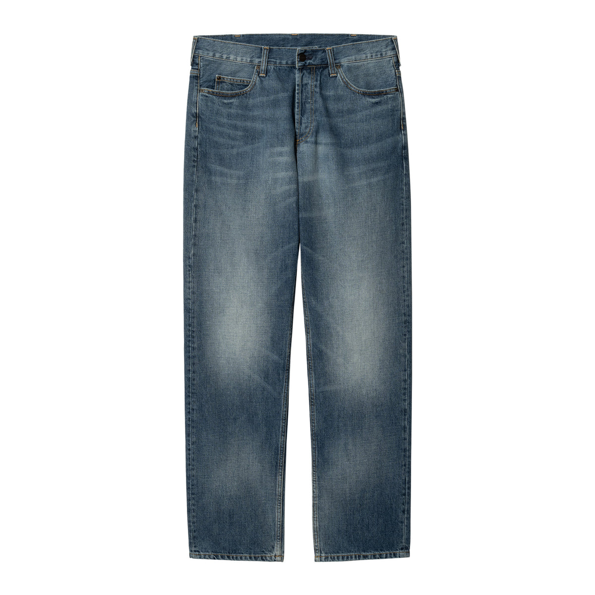 Carhartt WIP Marlow Pant Blue Mid Used Wash. Foto da parte da frente.