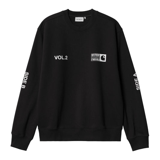 Carhartt WIP Relevant Parties Vol. 2 Sweat Black/White. Foto de frente.