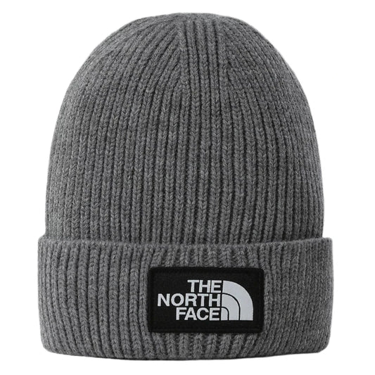 The North Face TNF Logo Box Cuffed Beanie TNF Medium Grey Heather. Foto da parte da frente.