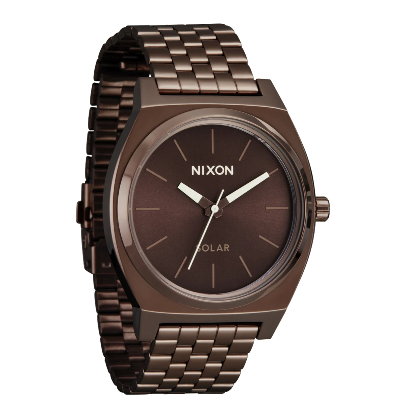 Nixon Time Teller Solar Chocolate/Cappuccino. Foto da parte da frente a 3/4.