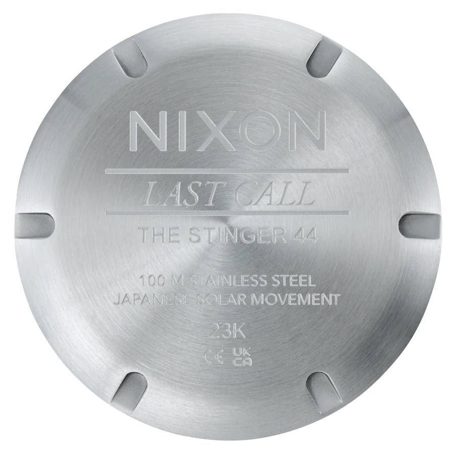 Nixon Stinger 44 Silver/Blue/Black. Foto da tampa traseira.