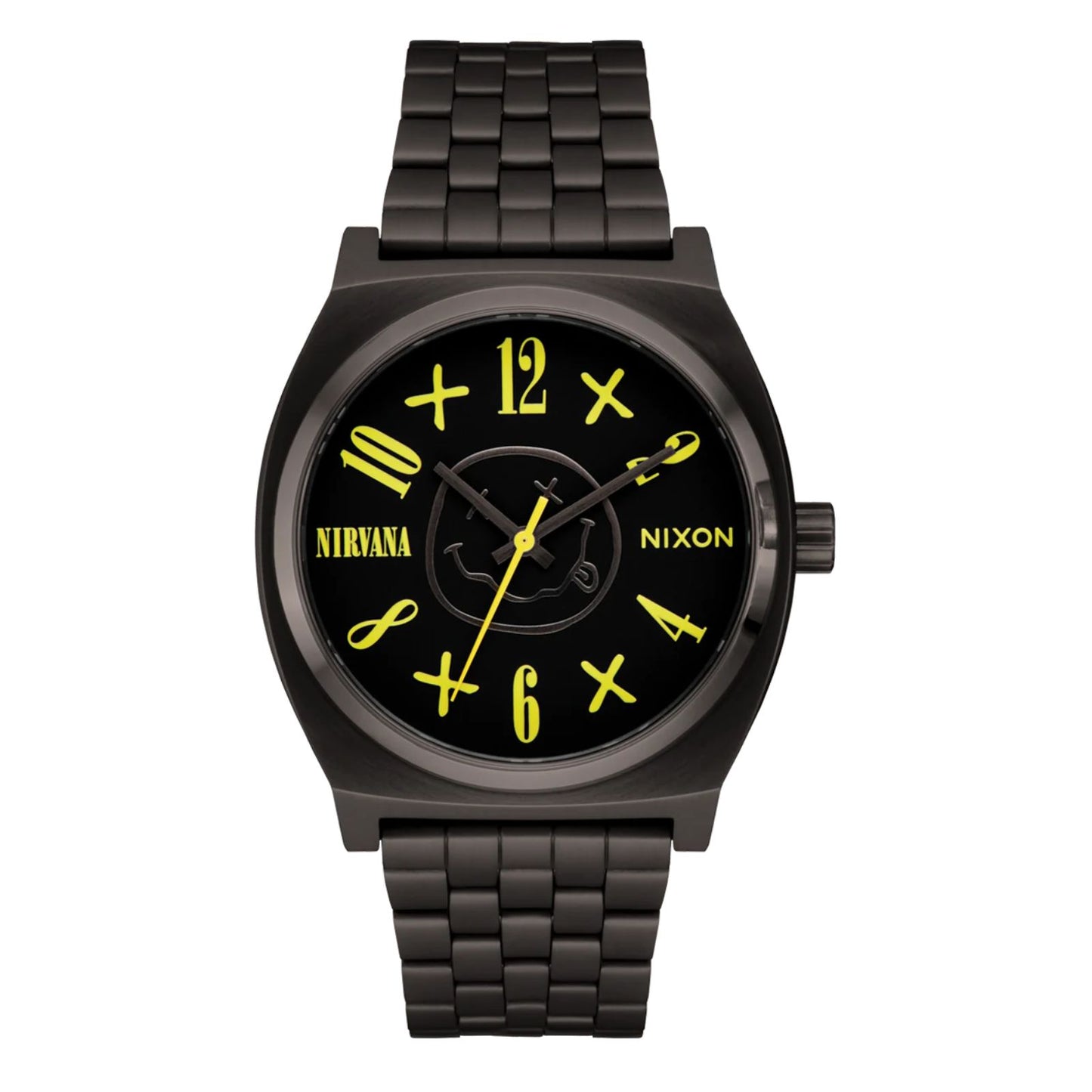 Nixon x Nirvana Time Teller Watch Black Nirvana Smiley Face. Foto da parte da frente.