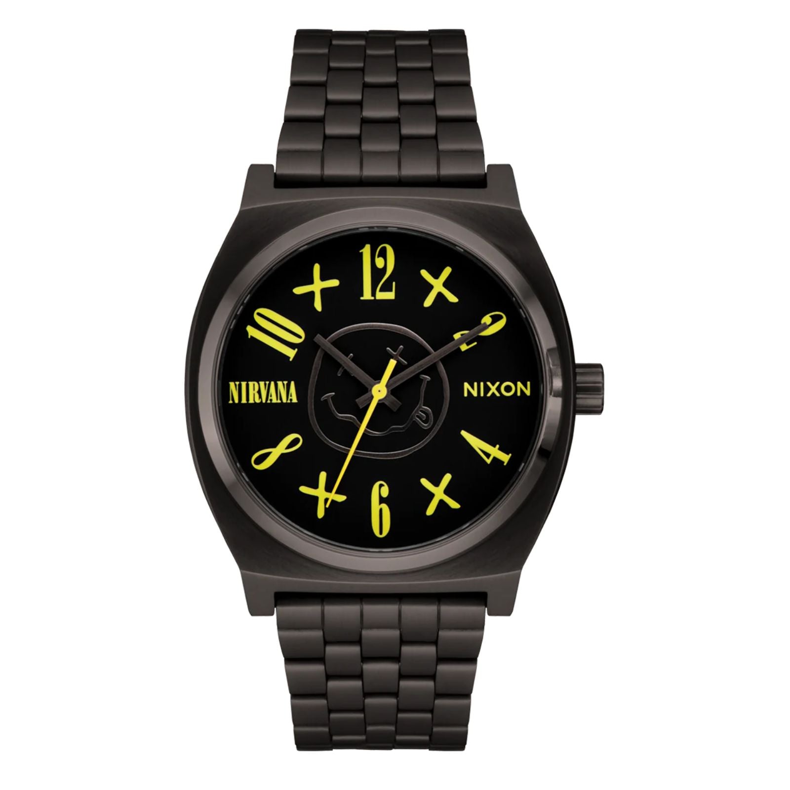 Nixon x Nirvana Time Teller Watch Black Nirvana Smiley Face. Foto da parte da frente.