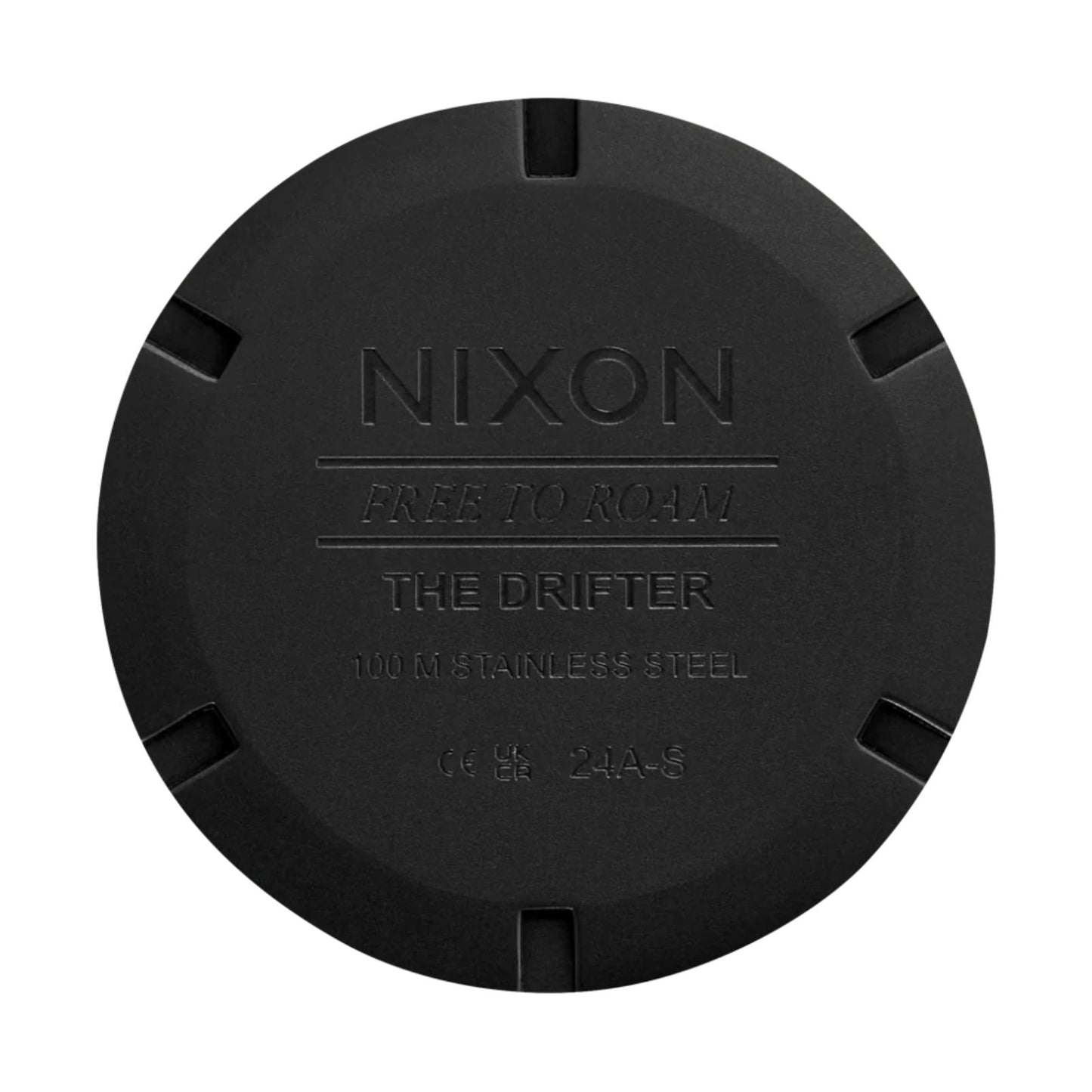 Nixon Drifter 40 Watch Super Black/Black Sunray. Foto da tampa traseira.