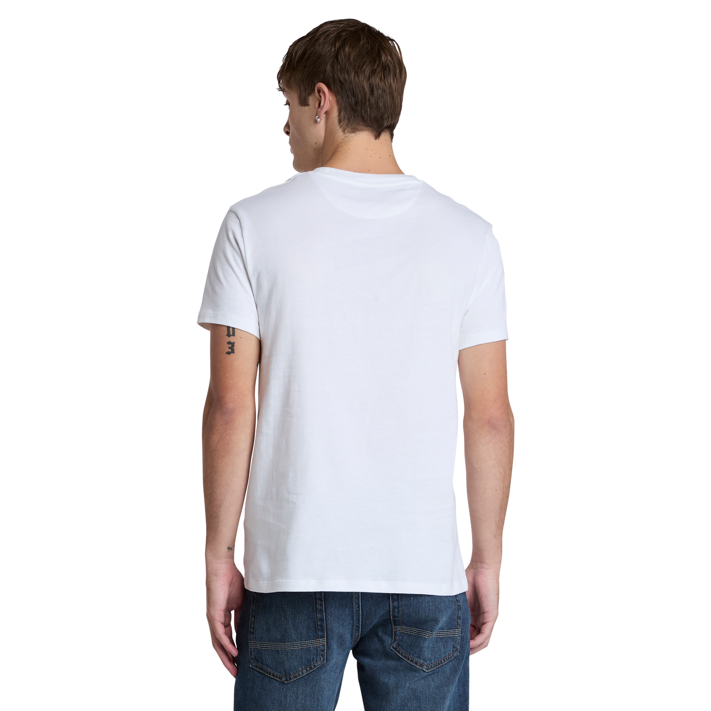 T-Shirt de manga curta para homem Timberland Dunstan River em Branco. Foto da parte de trás da t-shirt vestida.