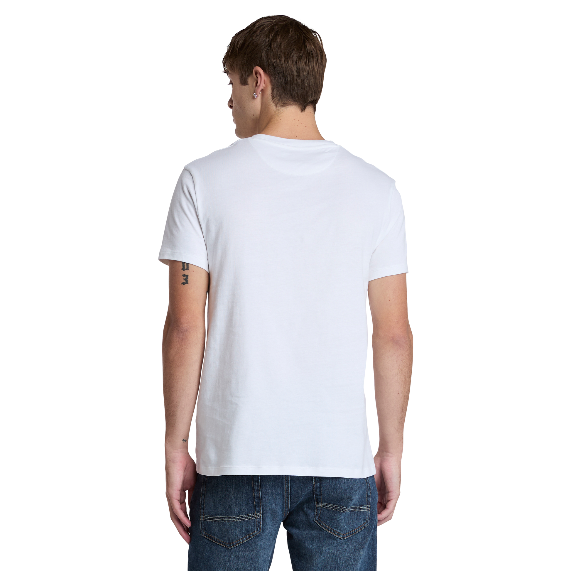 T-Shirt de manga curta para homem Timberland Dunstan River em Branco. Foto da parte de trás da t-shirt vestida.