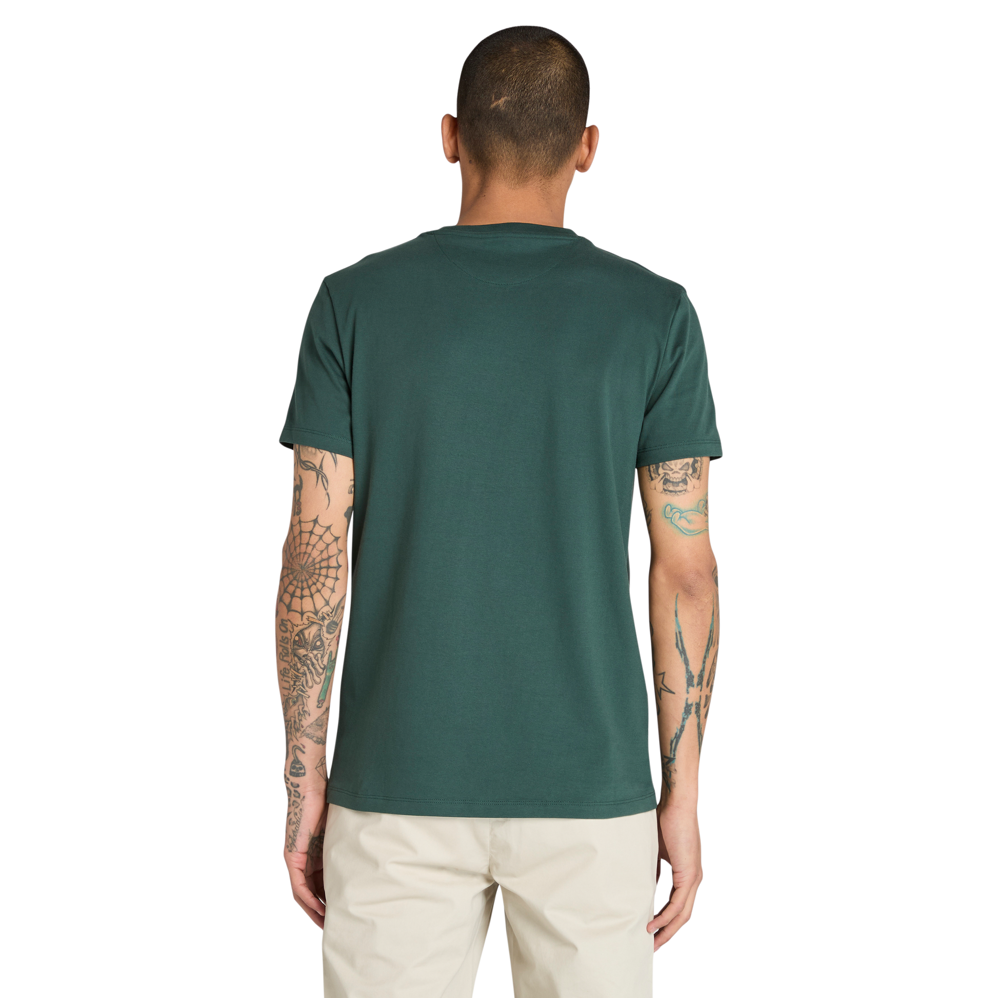 T-Shirt de manga curta para homem Timberland Dunstan River em Green Gables. Foto da parte de trás vestida.