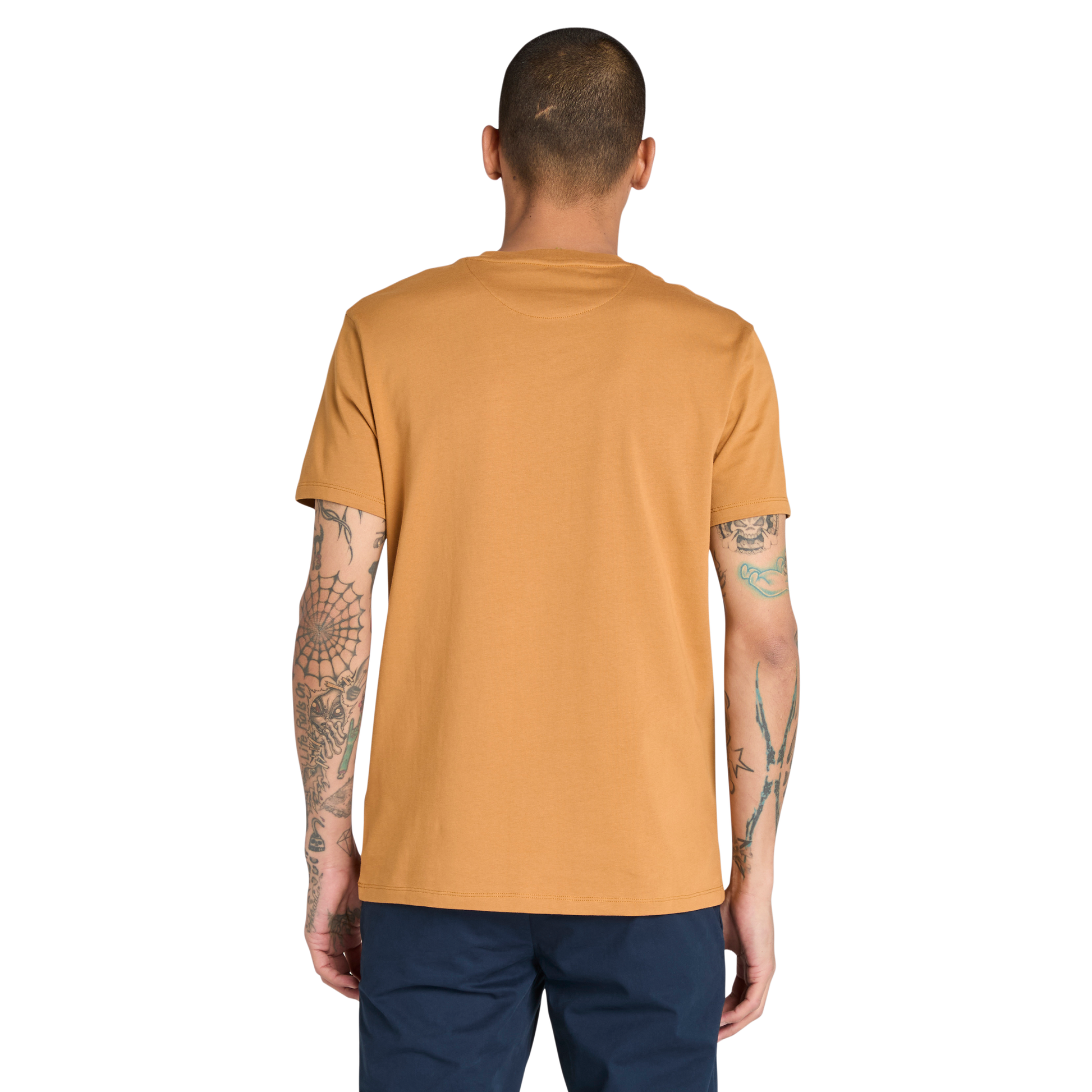 T-Shirt de manga curta para homem Timberland Dunstan River em Wheat Boot. Foto da parte de trás vestida.