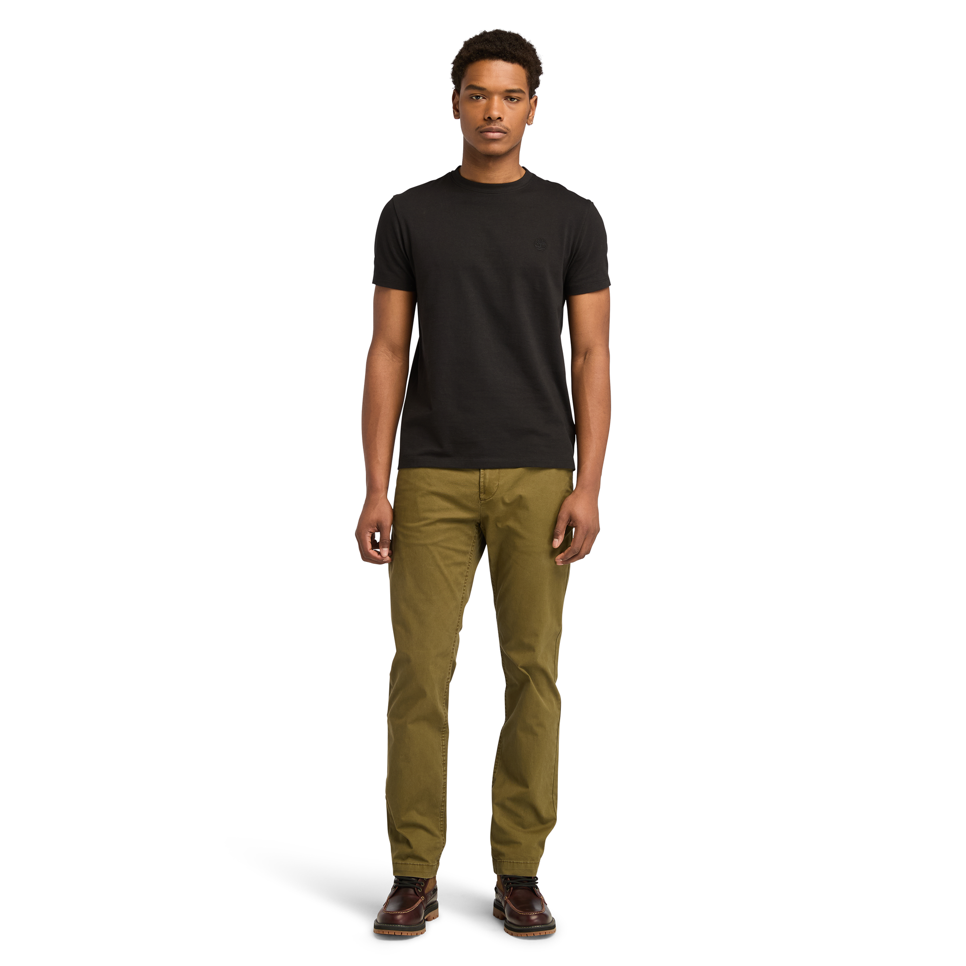 T-Shirt de manga curta para homem Timberland Dunstan River em Preto/Pavement. Foto da parte da frente vestida.