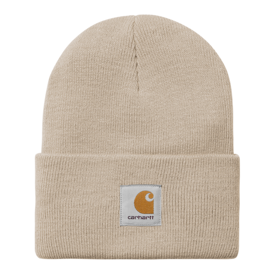Gorro unissexo Carhartt WIP Acrylic Watch em Fleur De Sel. Foto da parte da frente.
