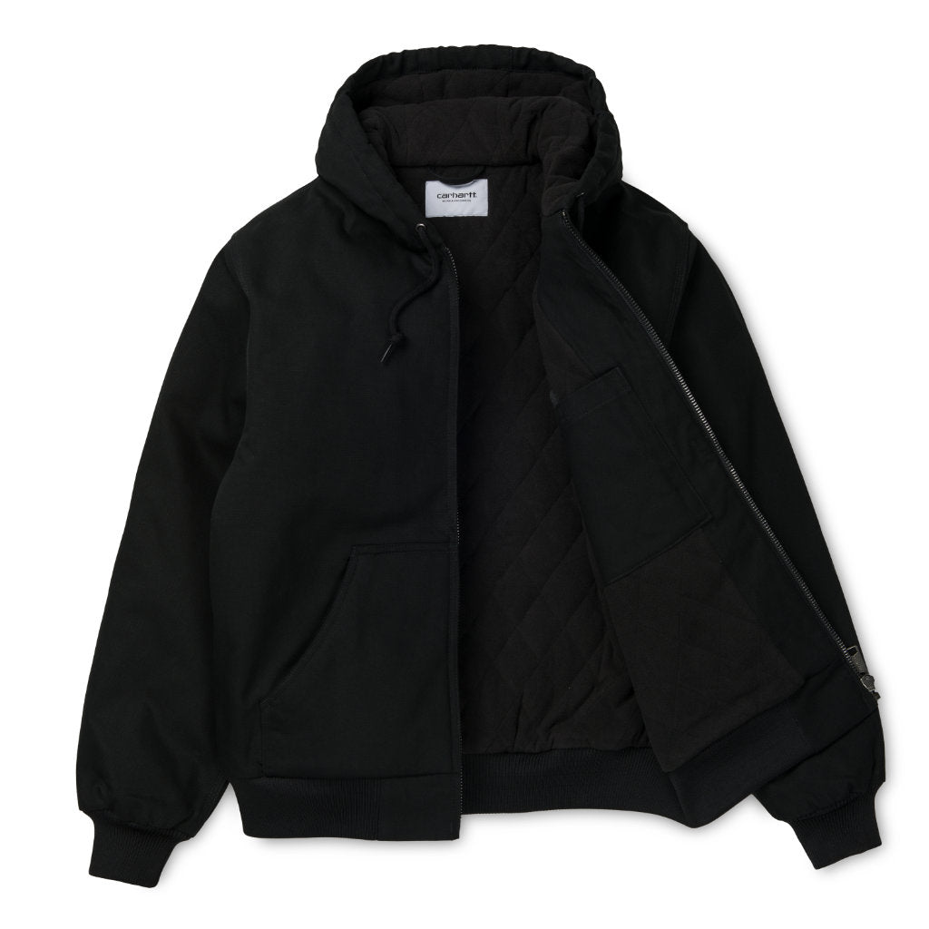 Carhartt WIP Active Jacket Black Rigid. Foto da parte da frente aberto.