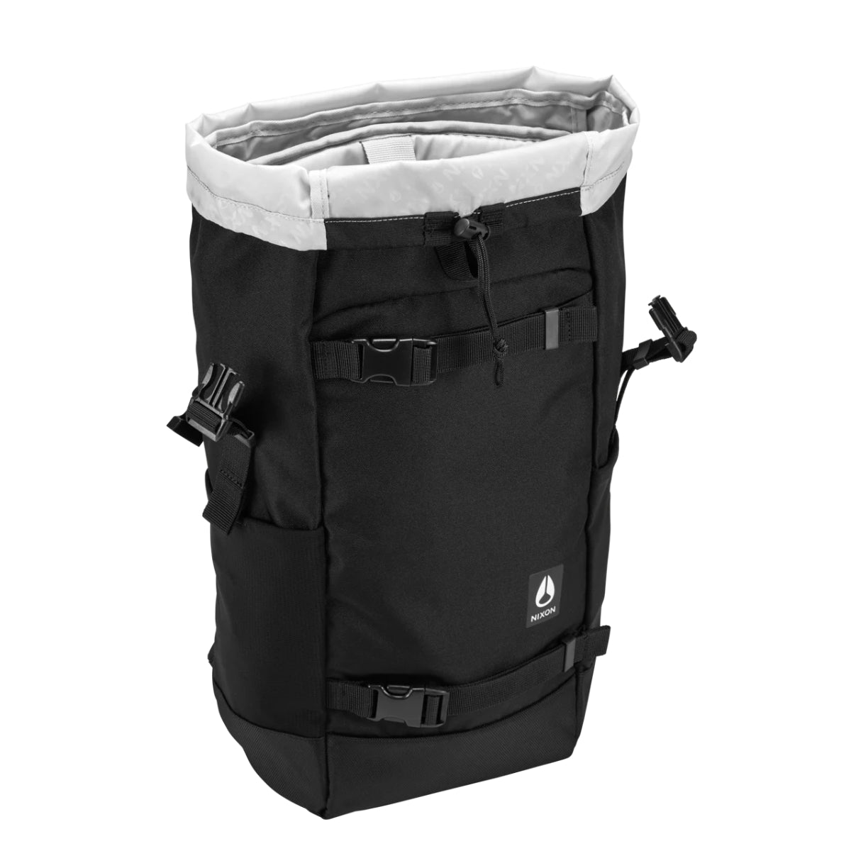 Nixon Landlock 4 Backpack Black. Foto da parte da frente a 3/4 aberta.