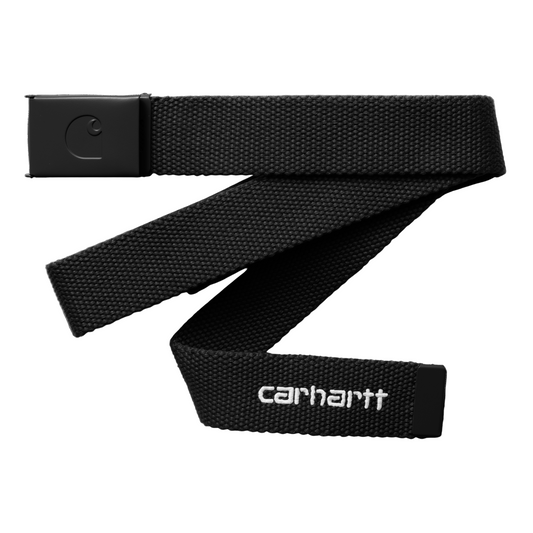 Cinto unissexo Carhartt WIP C-Logo Tonal em Preto/Branco. Foto da parte da frente.