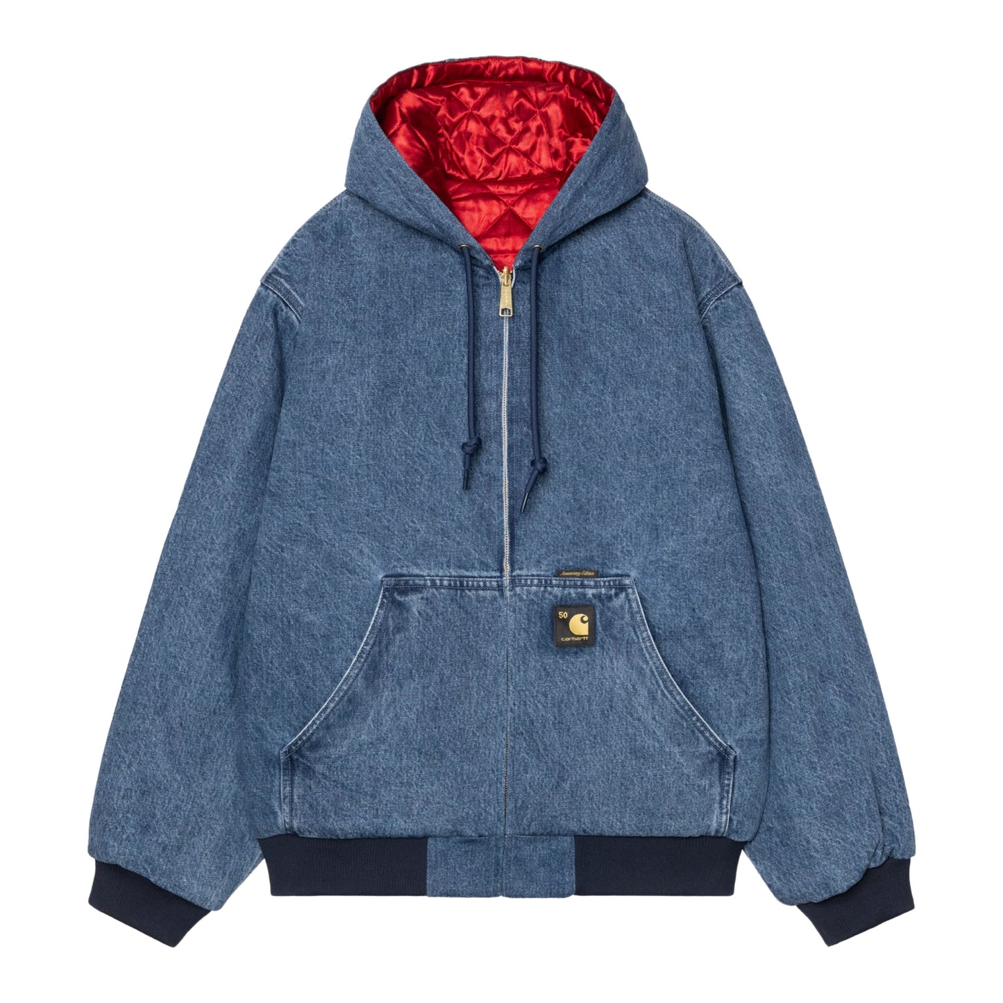 Casaco com carapuço para homem Carhartt WIP 50 Years Anniversary OG Active em Denim Azul / Vermelho USA stone bleached