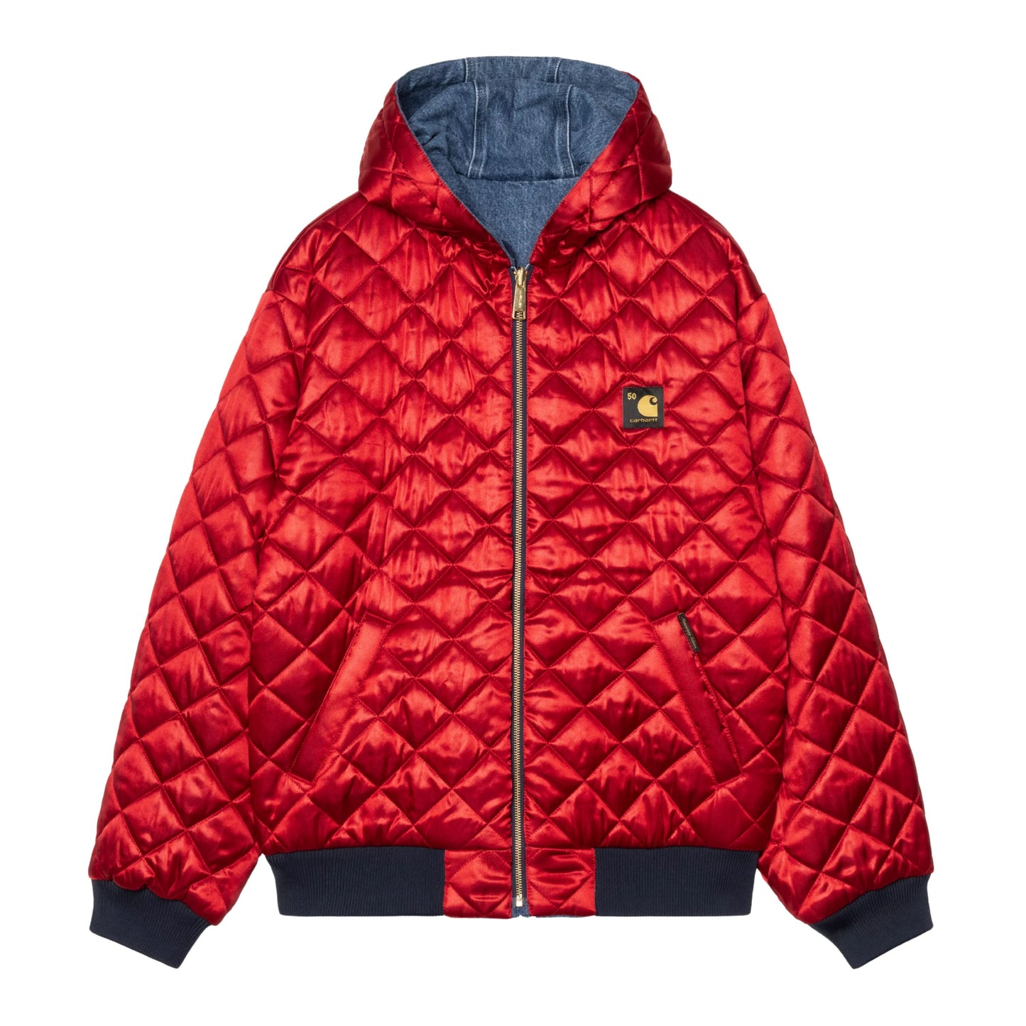 Casaco com carapuço para homem Carhartt WIP 50 Years Anniversary OG Active em Denim Azul / Vermelho USA stone bleached