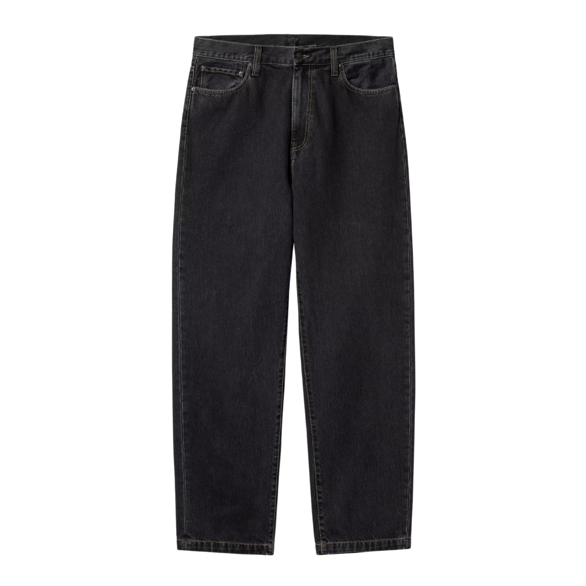 Calça de ganga para homem Carhartt WIP Aaron em Preto com lavagem stone washed. Foto da parte da frente.