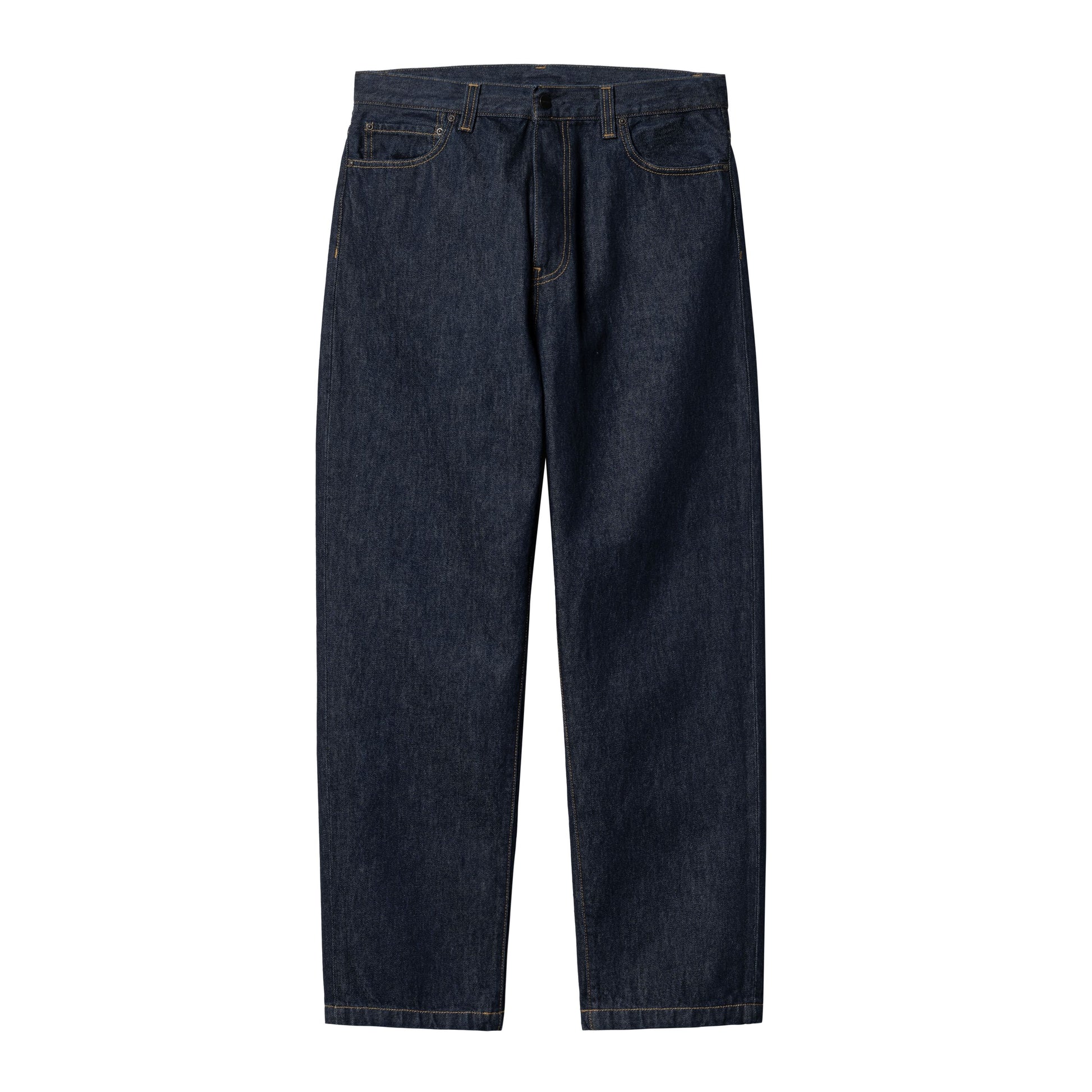 Calça para homem Carhartt WIP Aaron em Azul com lavagem Rinsed. Foto da parte da frente.