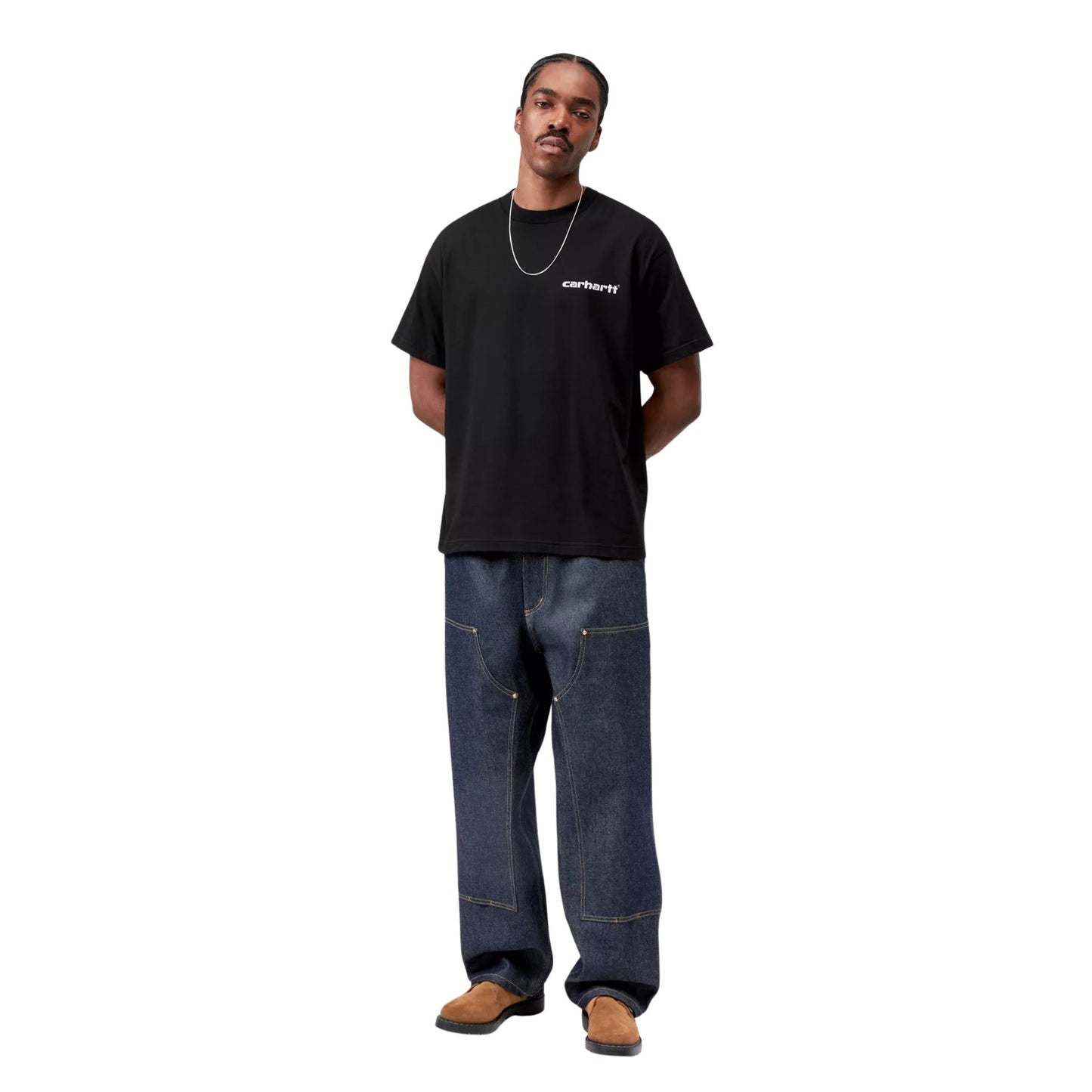 T-Shirt de manga curta para homem Carhartt WIP Archive Script em Preto. Foto da parte da frente, vestida.