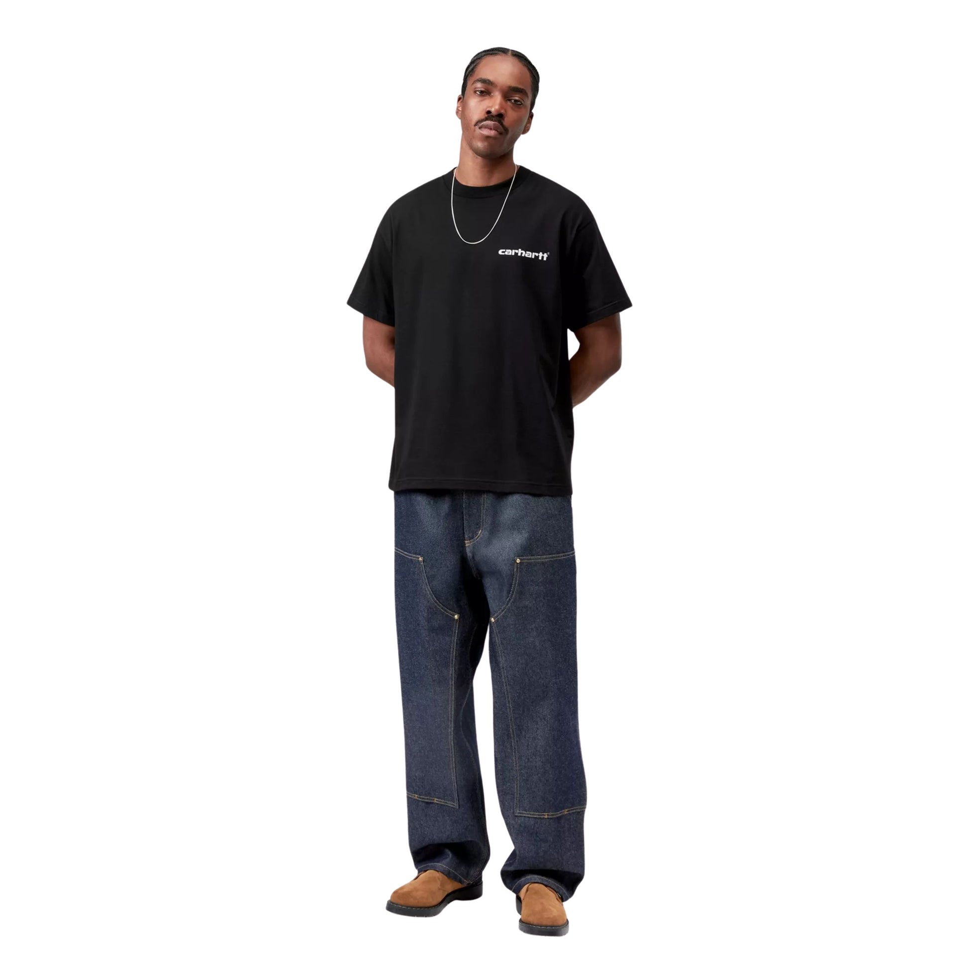 T-Shirt de manga curta para homem Carhartt WIP Archive Script em Preto. Foto da parte da frente, vestida.