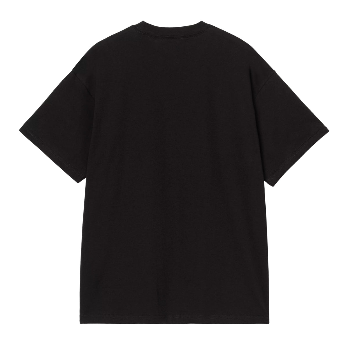 T-shirt de manga curta Carhartt WIP Blinkerfluid preta vista de costas, sem modelo, com parte traseira lisa e bainha direita.