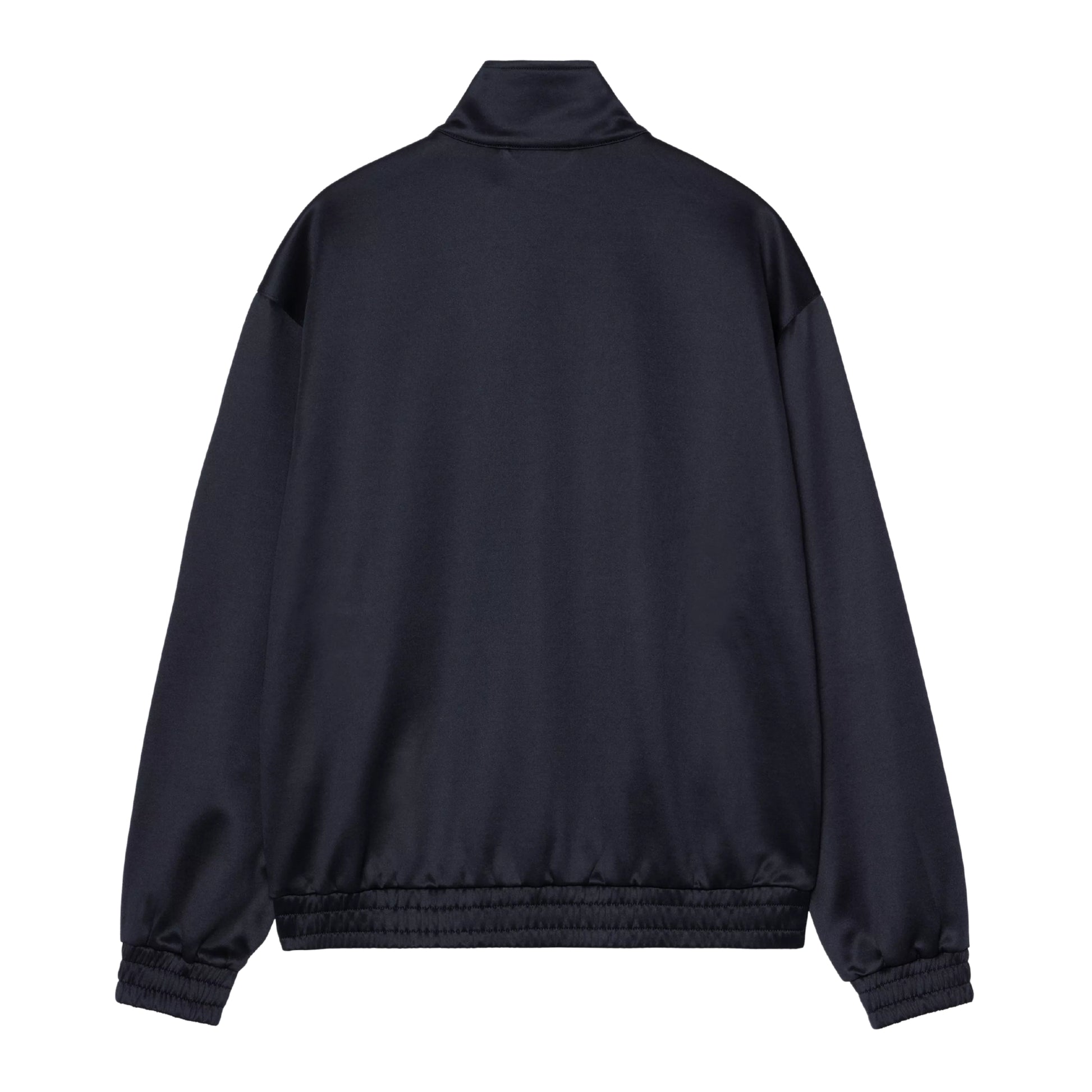 Casaco para homem Carhartt WIP Bolon Jacket em Dark Navy — produto sem modelo, vista traseira, detalhe das mangas raglan, gola alta e nervuras no punho e parte inferior.