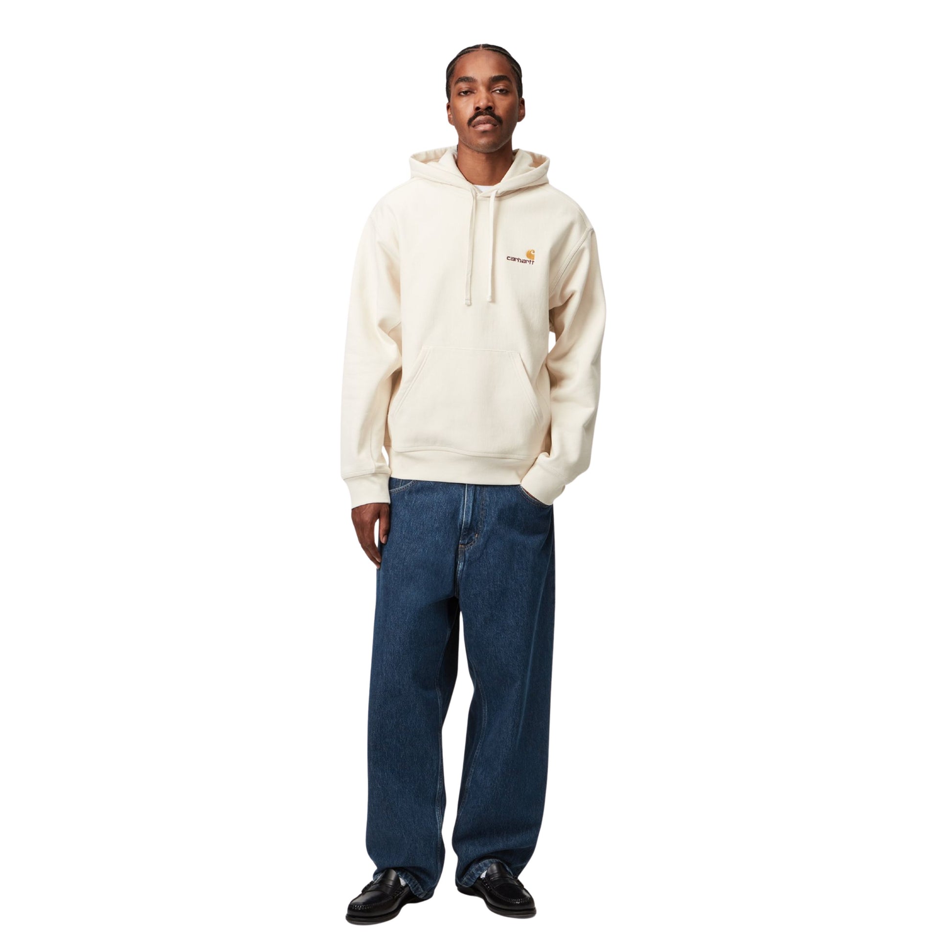 Calça de ganga para homem Carhartt WIP Brandon em Azul Stone Washed. Foto da parte da frente, vestidas.
