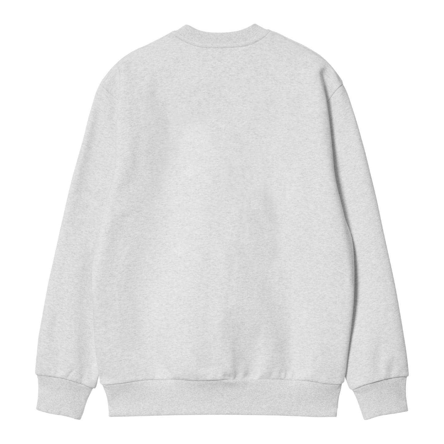 Sweat para homem Carhartt WIP Carhartt Sweatshirt em Ash Heather / Graphite — produto sem modelo, vista traseira, costas limpas, textura mesclada do Ash Heather e nervuras nos punhos e parte inferior visíveis.