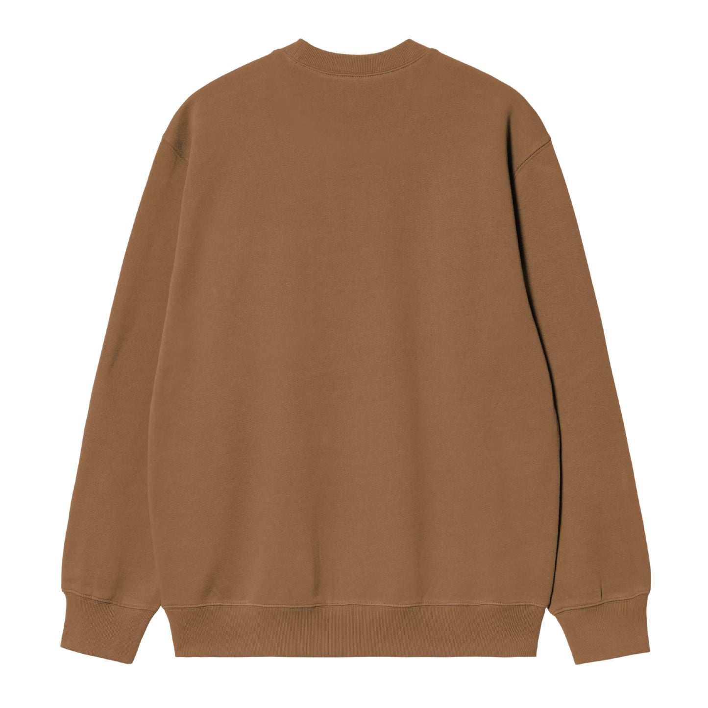 Sweatshirt Carhartt WIP Carhartt Sweat em WIP H Brown / Black — vista traseira, produto sem modelo, costas lisas sem gráfico, bainha e punhos canelados, corte solto com ombros descaídos, malha escovada WIP H Brown, fundo branco.