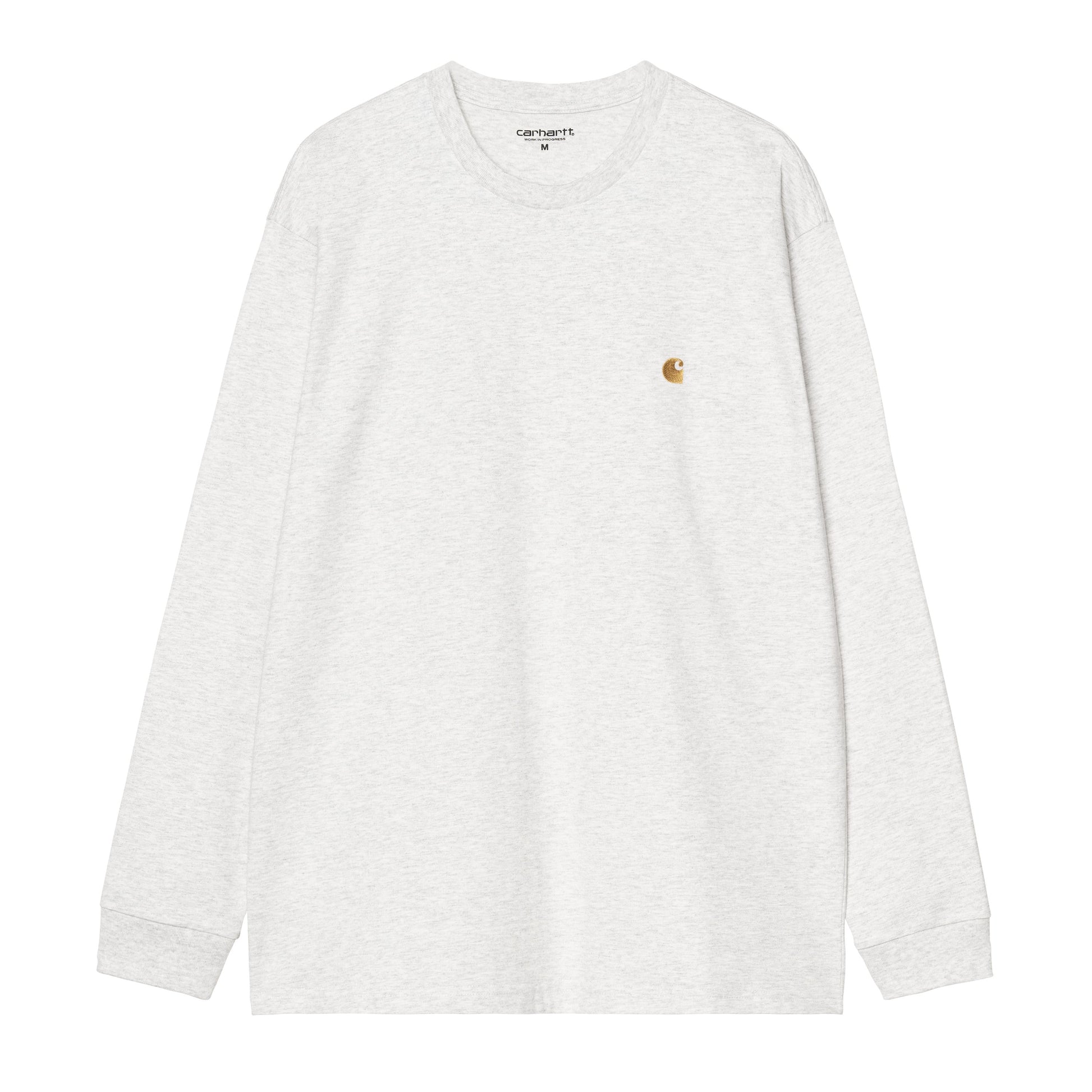 T-Shirt de manga comprida para homem Carhartt WIP Chase em Ash Heather/Gold. Foto da parte da frente.