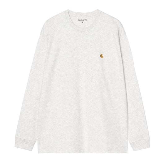 T-Shirt de manga comprida para homem Carhartt WIP Chase em Ash Heather/Gold. Foto da parte da frente.