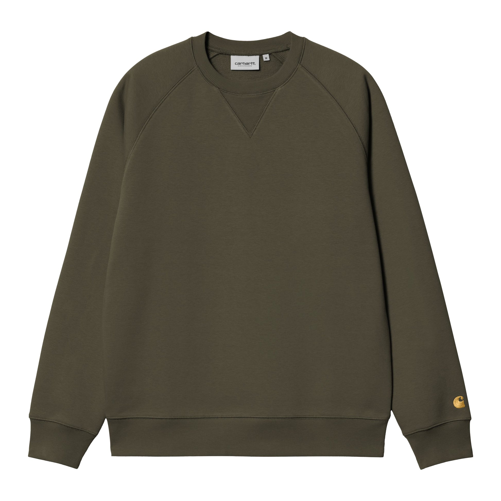 Sweat para homem Carhartt WIP Chase em Olive/Gold. Foto da parte da frente.