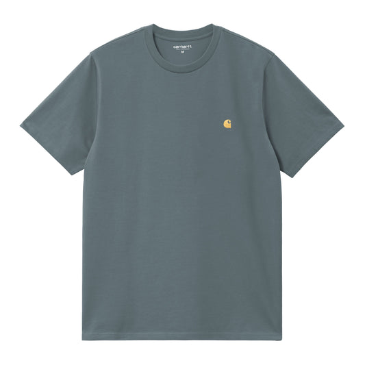T-shirt de manga curta para homem Carhartt WIP Chase em Cozy Blue / Gold. Foto da parte da frente.