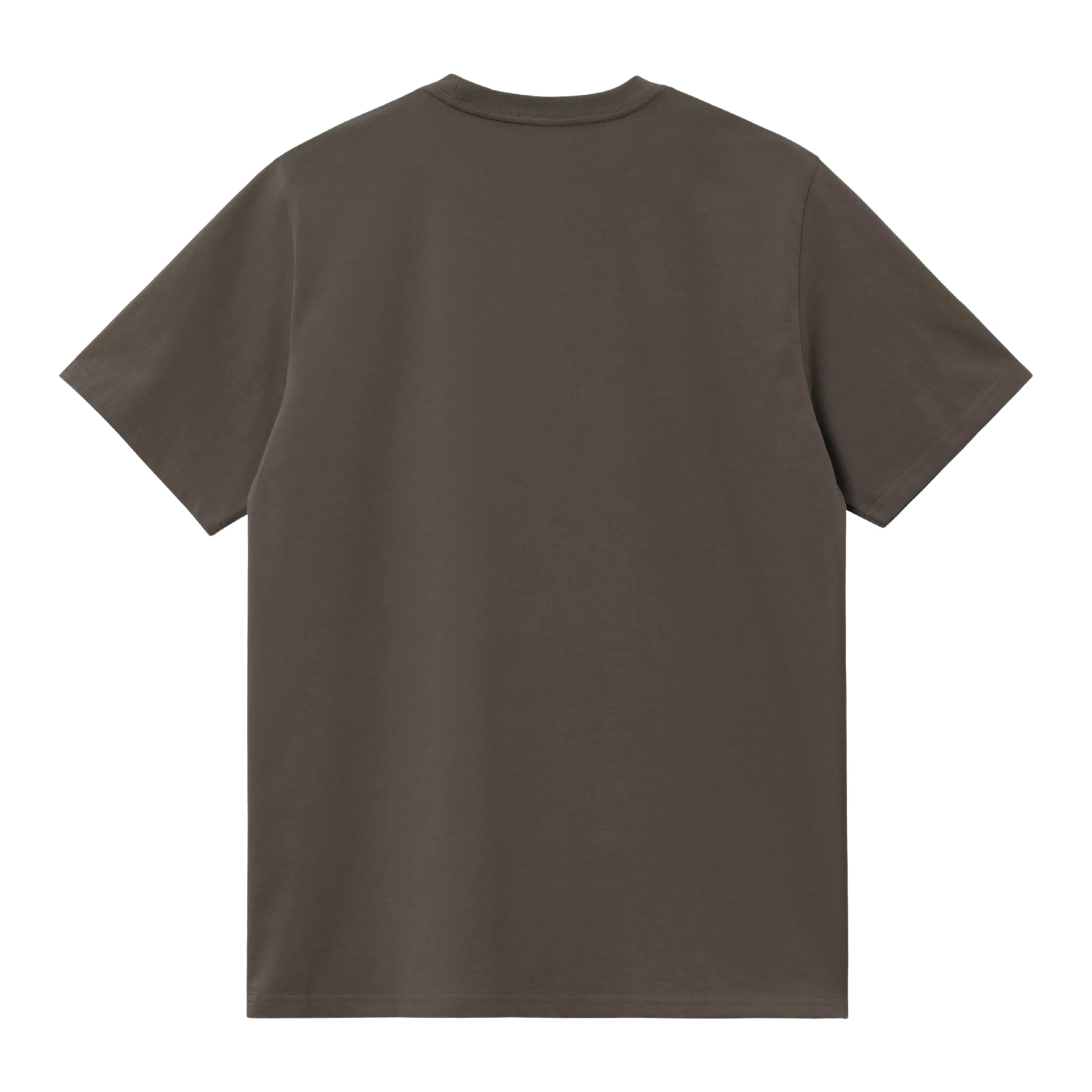 T-shirt manga curta Carhartt WIP S/S Chase em Shungite / Gold — produto sem modelo, vista traseira, costas limpas e etiqueta Carhartt WIP no interior do colarinho visível.