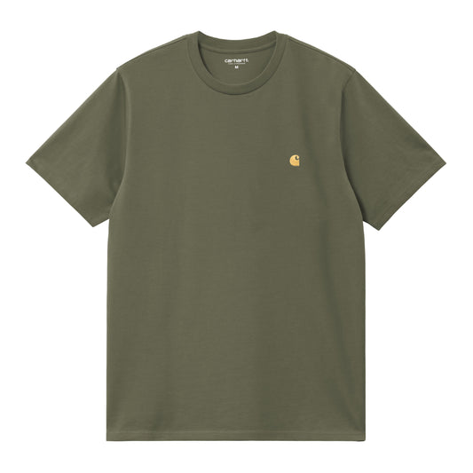 T-Shirt de manga curta para homem Carhartt WIP Chase em Leaf / Gold. Foto da parte da frente.